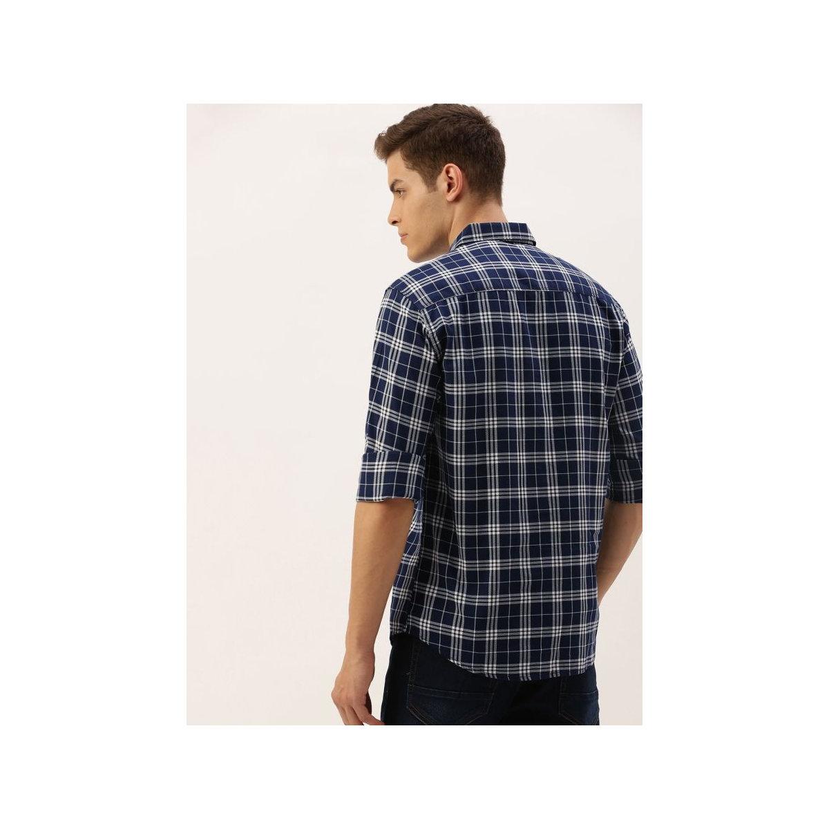 The Indian Garage Co Men Navy Blue Slim Fit Checked Casual Shirt-men-clothing-shirts-image-4