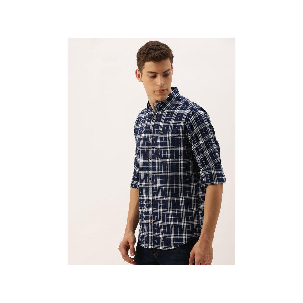 The Indian Garage Co Men Navy Blue Slim Fit Checked Casual Shirt-men-clothing-shirts-image-5