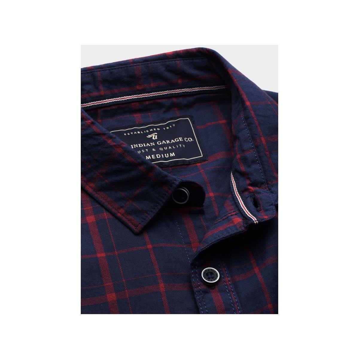 The Indian Garage Co Men Navy Blue Slim Fit Checked Casual Shirt and Mask Set-men-clothing-shirts-image-2