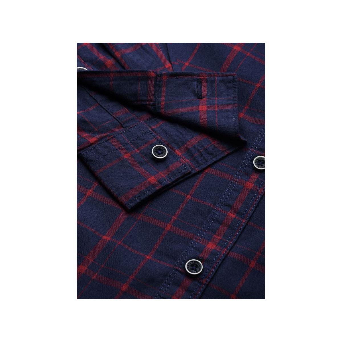 The Indian Garage Co Men Navy Blue Slim Fit Checked Casual Shirt and Mask Set-men-clothing-shirts-image-3