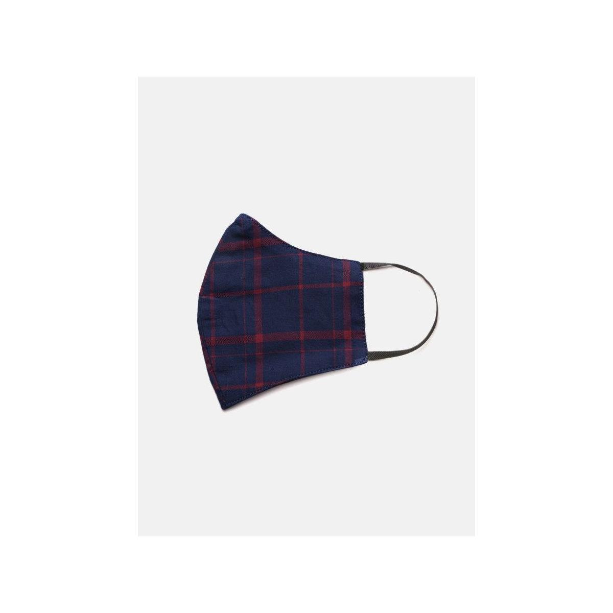 The Indian Garage Co Men Navy Blue Slim Fit Checked Casual Shirt and Mask Set-men-clothing-shirts-image-7