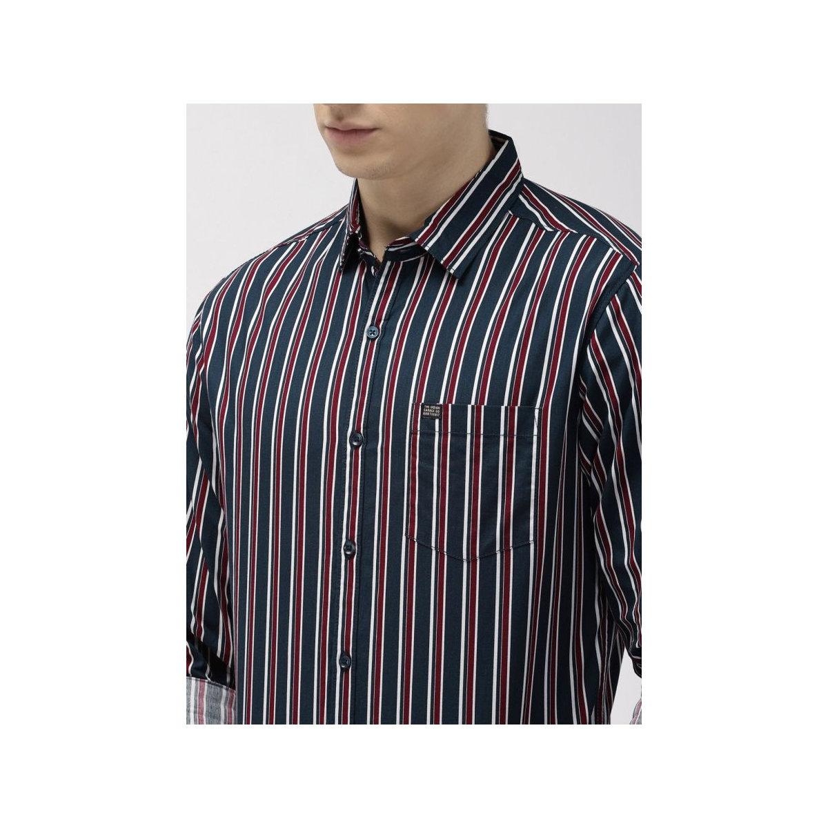 The Indian Garage Co X Styli Men Navy Blue Slim Fit Striped Casual Shirt-men-clothing-shirts-image-2