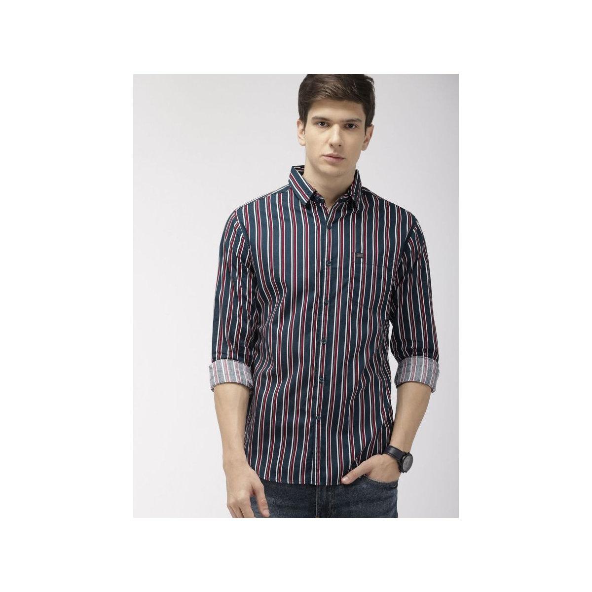 The Indian Garage Co X Styli Men Navy Blue Slim Fit Striped Casual Shirt-men-clothing-shirts-image-3
