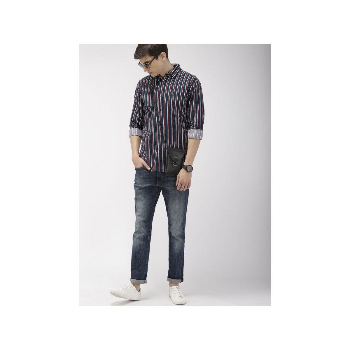 The Indian Garage Co X Styli Men Navy Blue Slim Fit Striped Casual Shirt-men-clothing-shirts-image-4