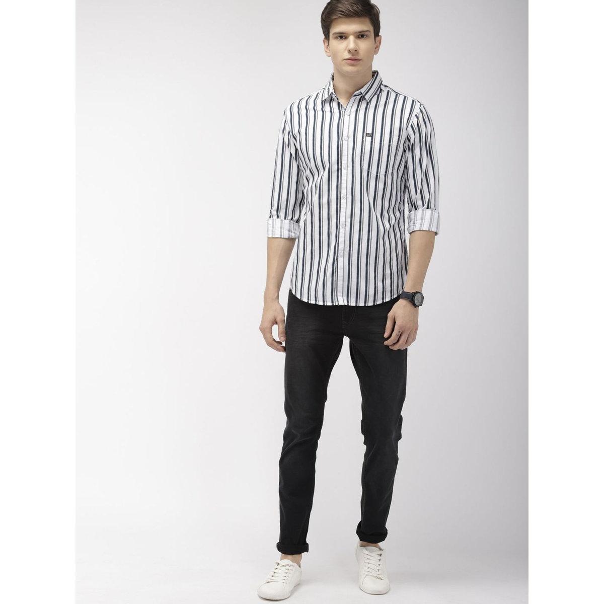 The Indian Garage Co X Styli Men White Slim Fit Striped Casual Shirt-men-clothing-shirts-image-4