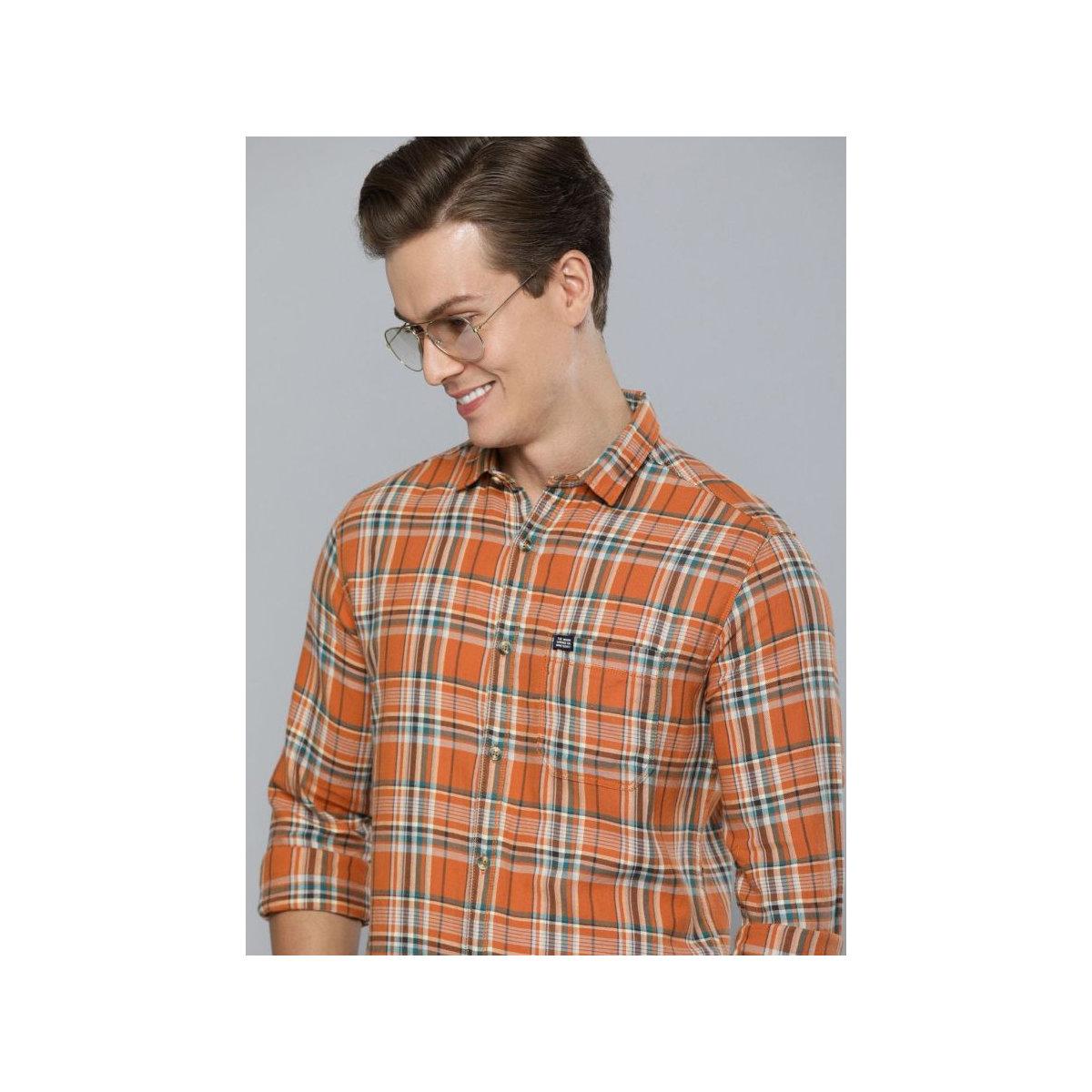 The Indian Garage Co X Styli Men Orange Checked Casual Shirt-men-clothing-shirts-image-1