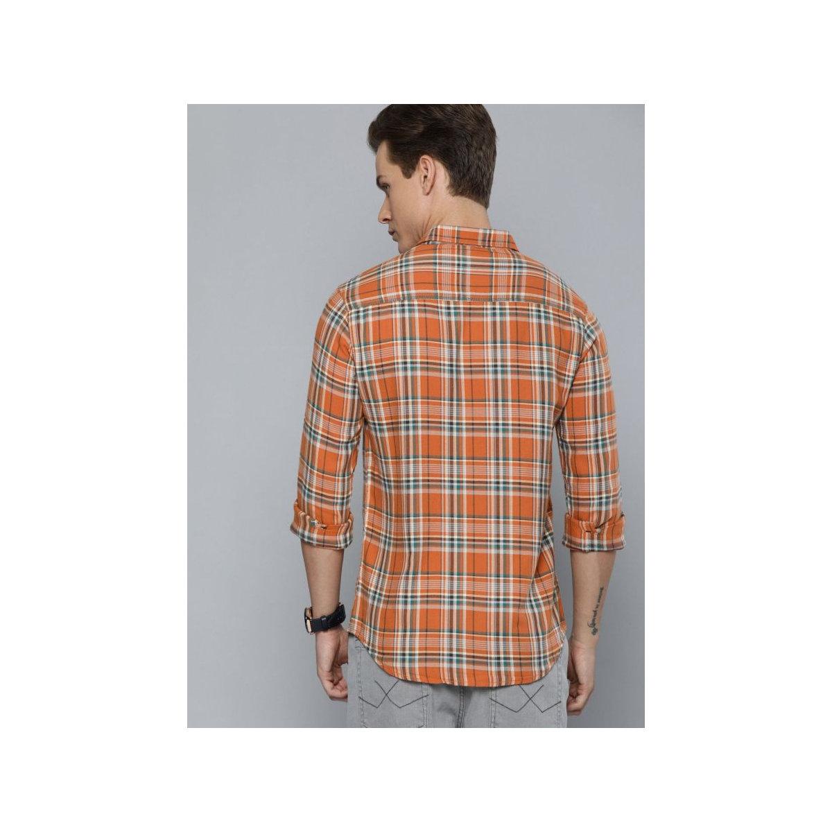 The Indian Garage Co X Styli Men Orange Checked Casual Shirt-men-clothing-shirts-image-4