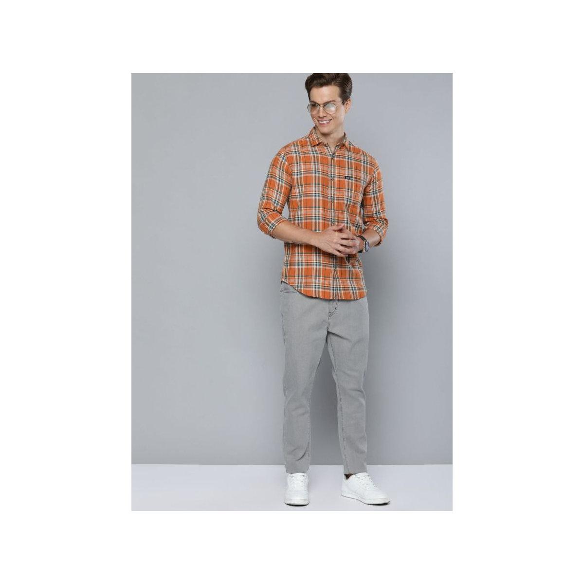 The Indian Garage Co X Styli Men Orange Checked Casual Shirt-men-clothing-shirts-image-6