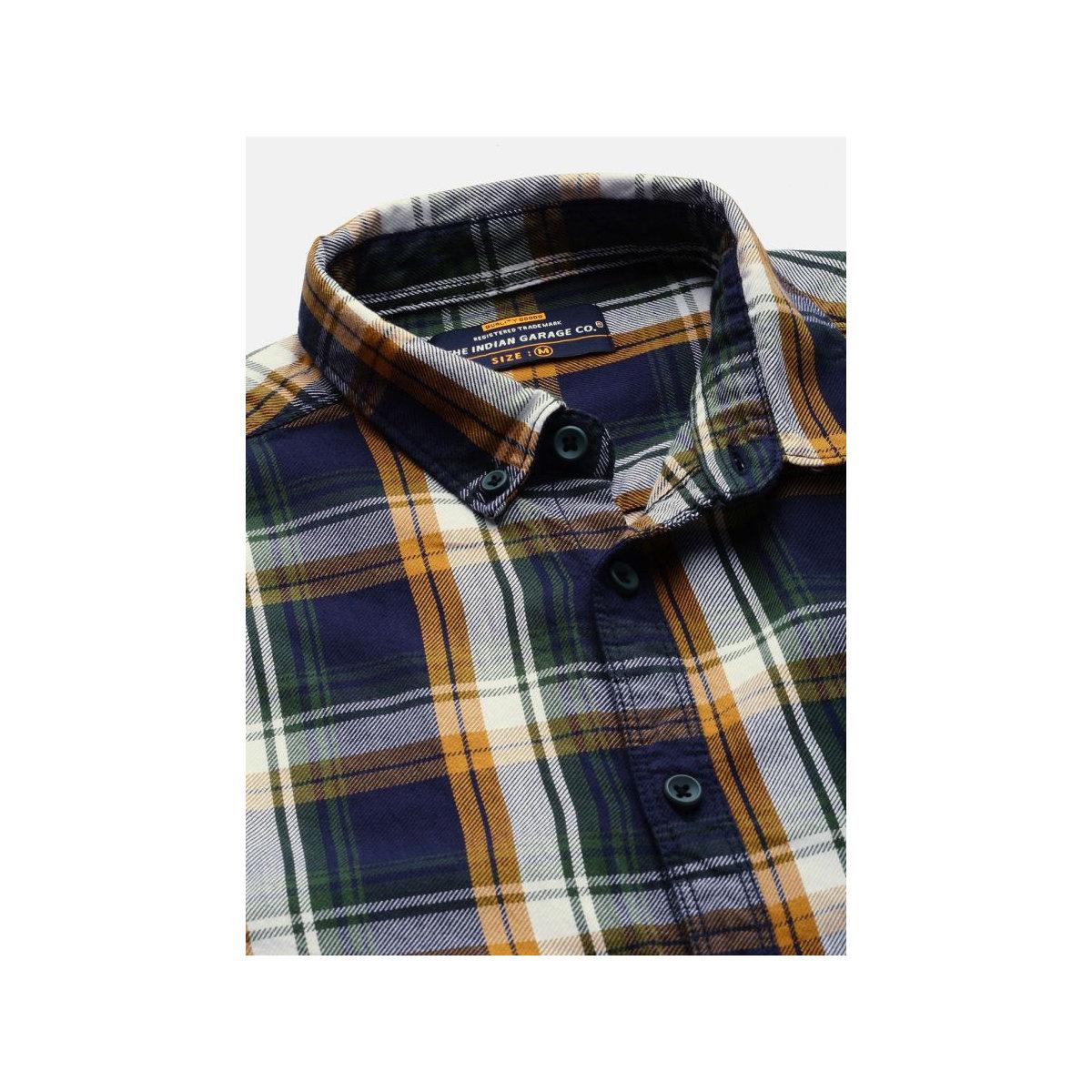 The Indian Garage Co X Styli Men Navy Blue Slim Fit Checked Shirt-men-clothing-shirts-image-2