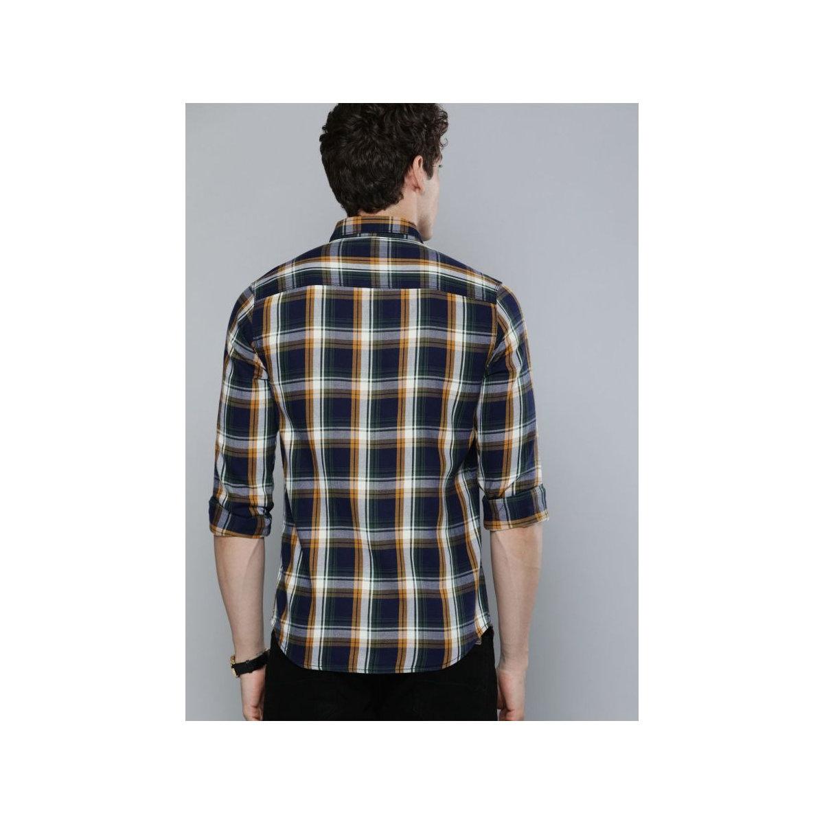 The Indian Garage Co X Styli Men Navy Blue Slim Fit Checked Shirt-men-clothing-shirts-image-4