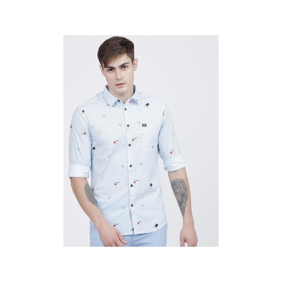 The Indian Garage Co X Styli Men Blue Slim Fit Striped Casual Shirt-men-clothing-shirts-image-1