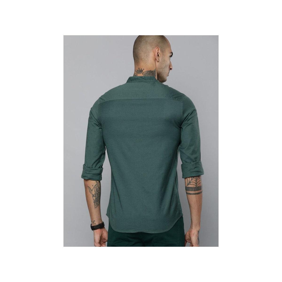The Indian Garage Co X Styli Men Green Slim Fit Solid Casual Shirt-men-clothing-shirts-image-4