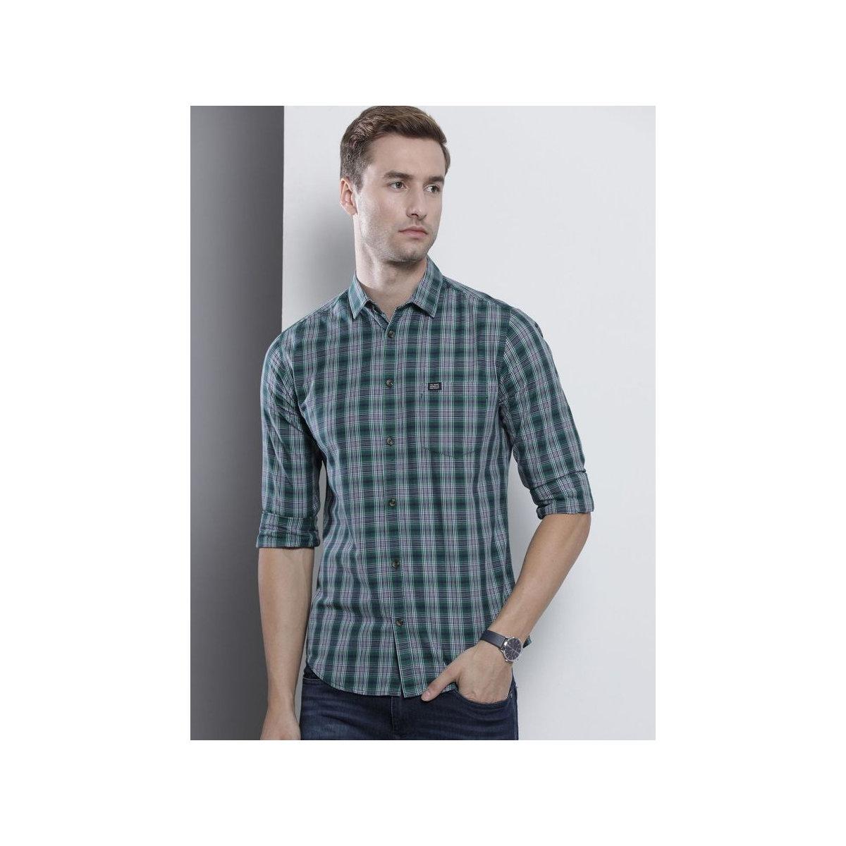 The Indian Garage Co X Styli Men Green Slim Fit Checked Casual Shirt-men-clothing-shirts-image-4