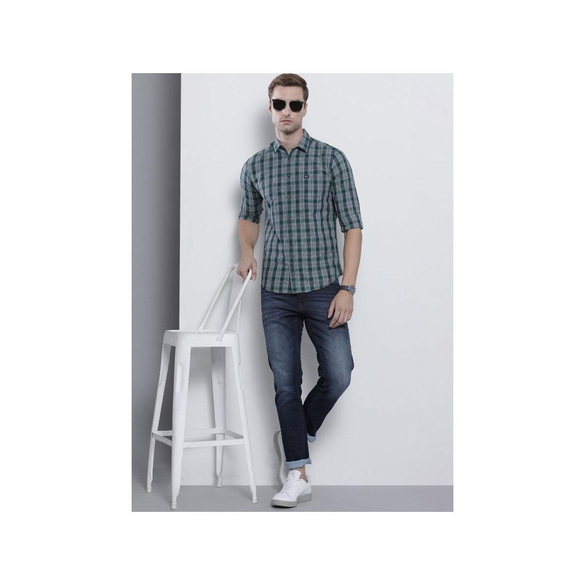 The Indian Garage Co X Styli Men Green Slim Fit Checked Casual Shirt-men-clothing-shirts-image-5