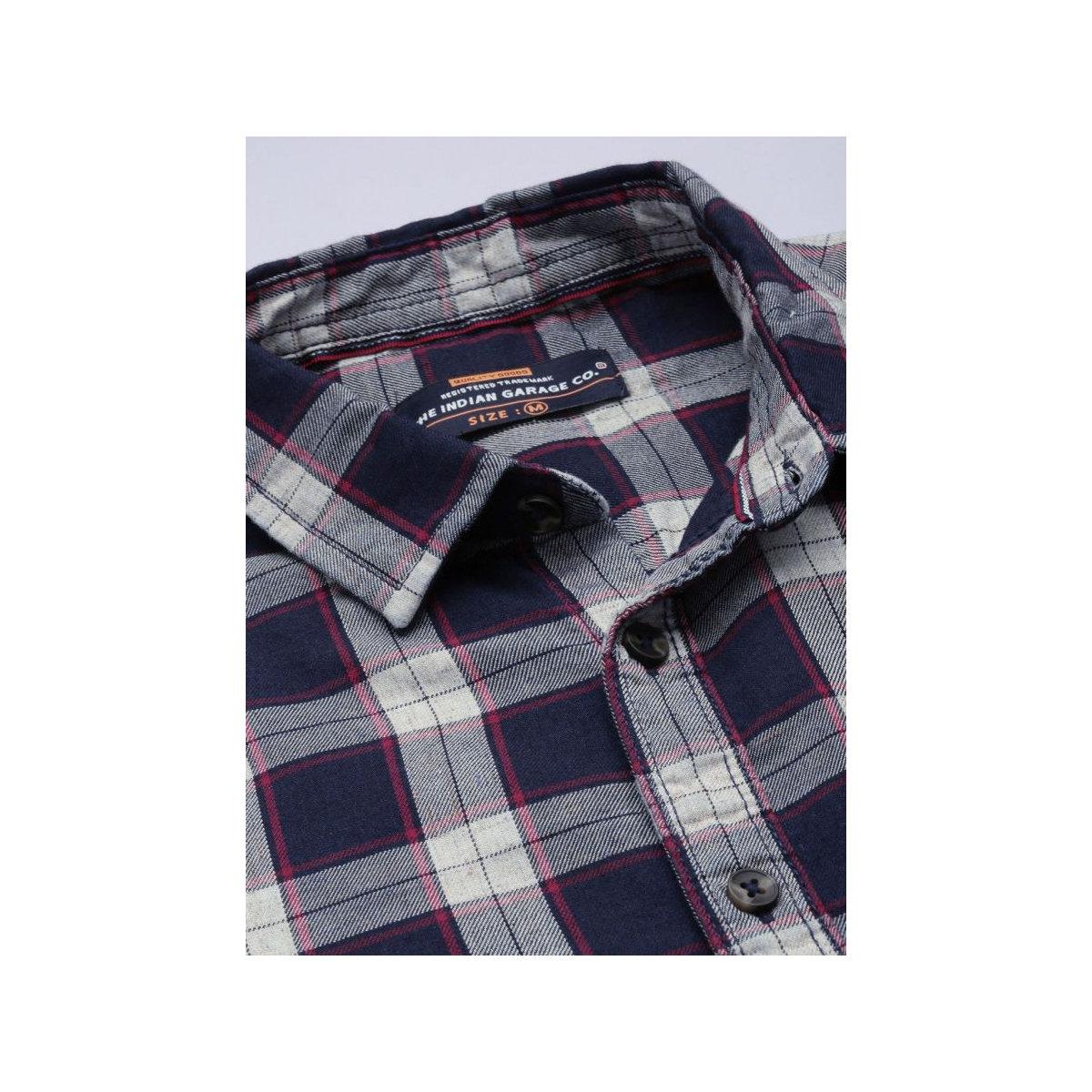 The Indian Garage Co X Styli Men Navy Blue Checked Casual Shirt-men-clothing-shirts-image-2