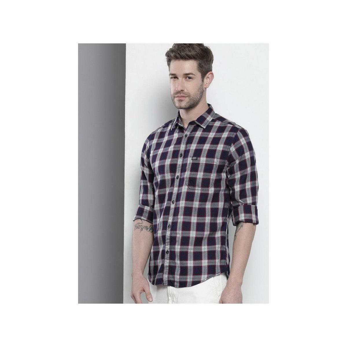 The Indian Garage Co X Styli Men Navy Blue Checked Casual Shirt-men-clothing-shirts-image-4