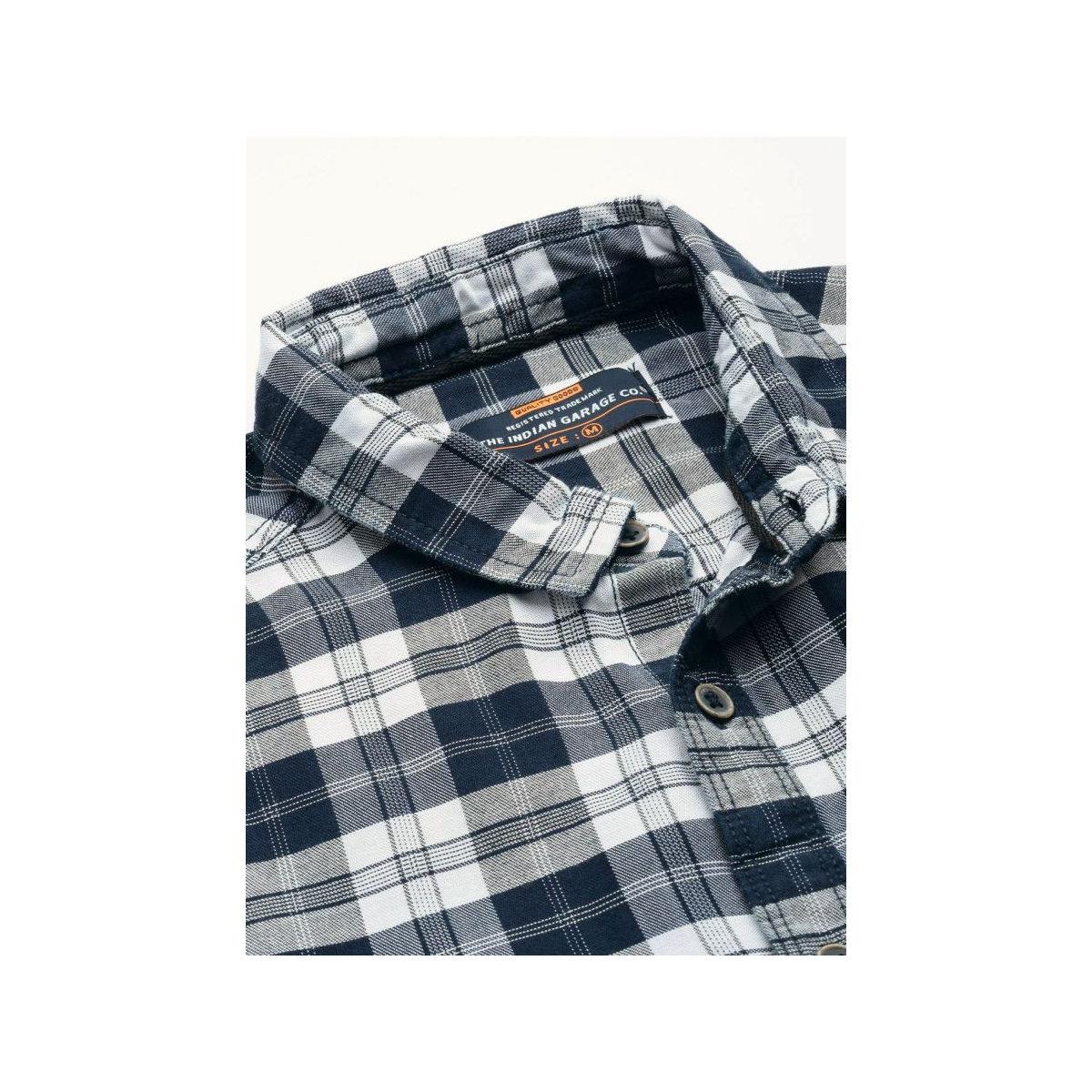 The Indian Garage Co X Styli Men Navy Blue Checked Casual Shirt-men-clothing-shirts-image-2