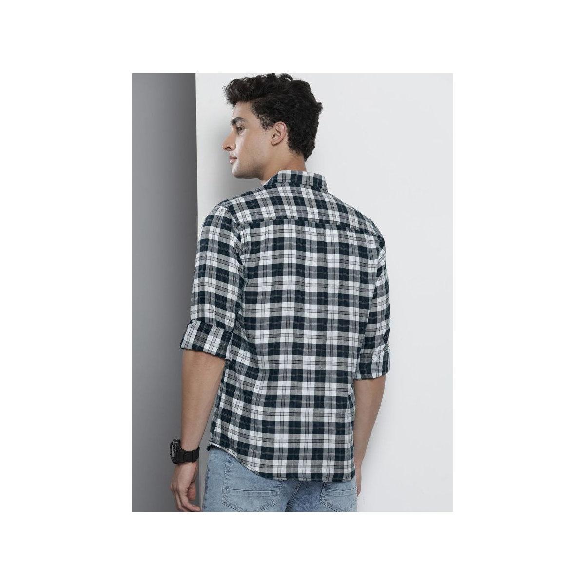 The Indian Garage Co X Styli Men Navy Blue Checked Casual Shirt-men-clothing-shirts-image-3