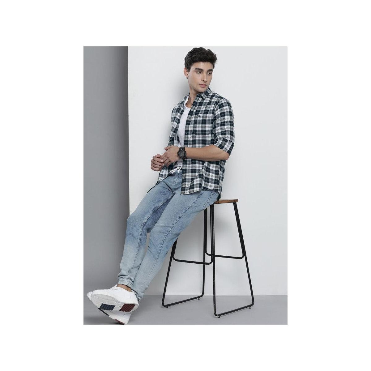 The Indian Garage Co X Styli Men Navy Blue Checked Casual Shirt-men-clothing-shirts-image-5