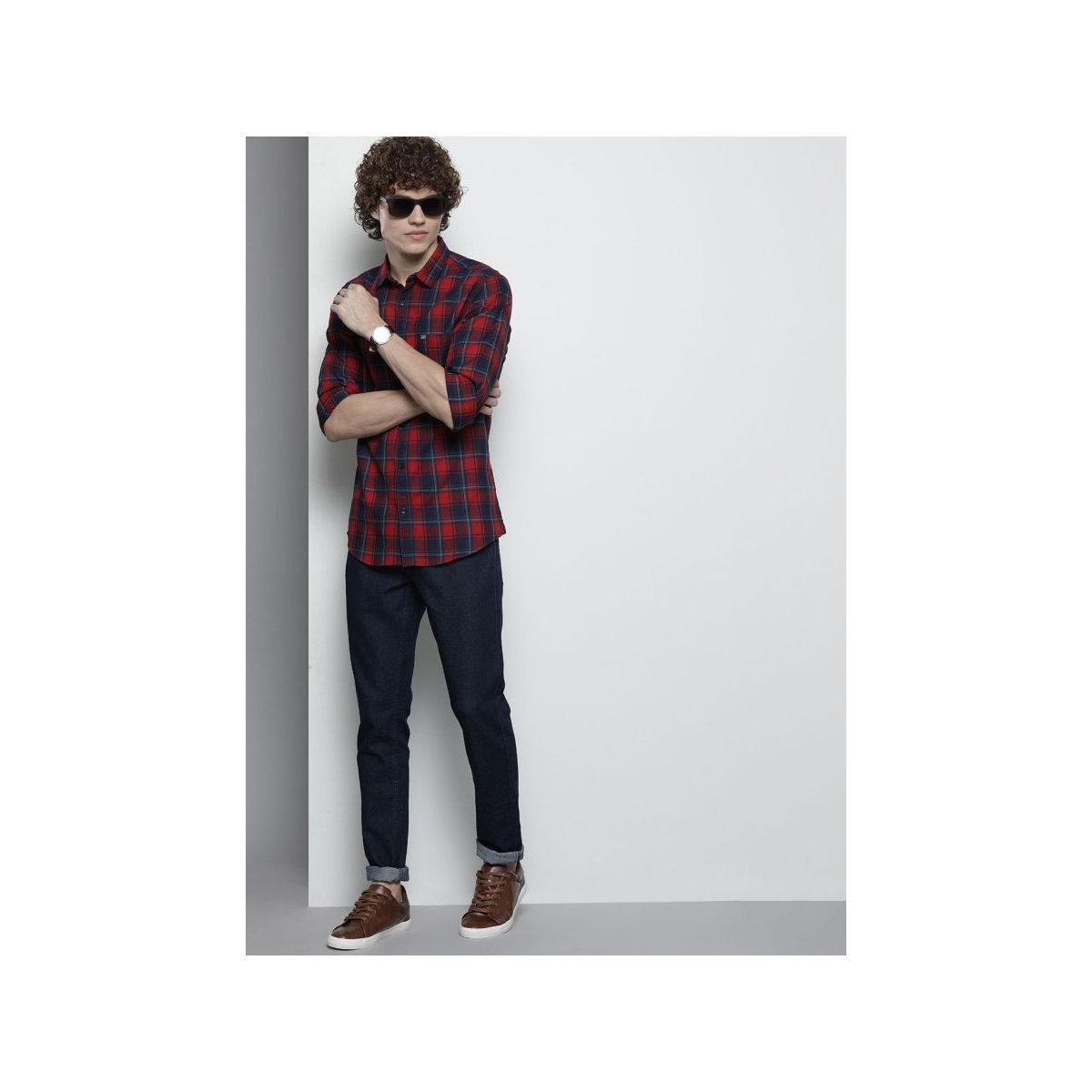 The Indian Garage Co X Styli Men Red Slim Fit Checked Casual Shirt-men-clothing-shirts-image-5
