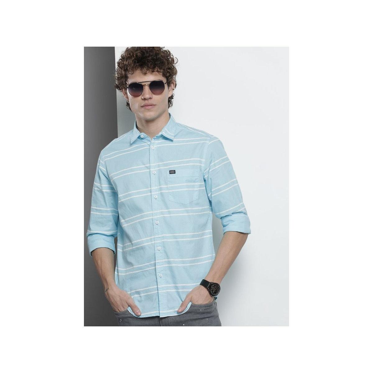 The Indian Garage Co X Styli Men Blue Slim Fit Striped Casual Shirt-men-clothing-shirts-image-1
