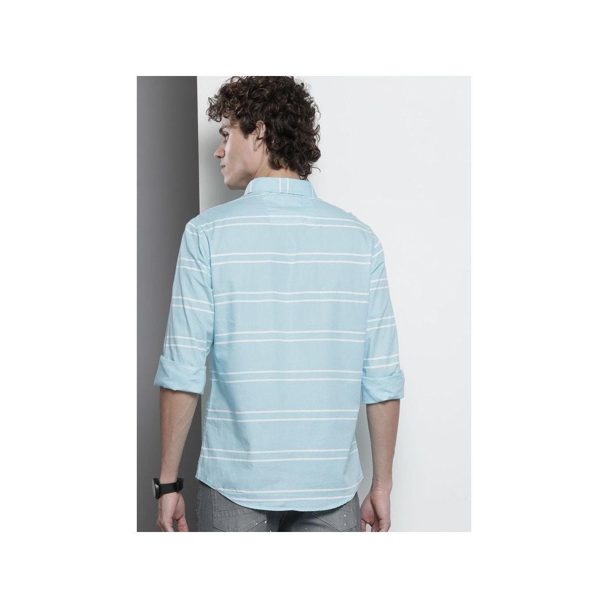 The Indian Garage Co X Styli Men Blue Slim Fit Striped Casual Shirt-men-clothing-shirts-image-3