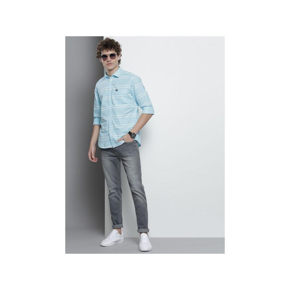 The Indian Garage Co X Styli Men Blue Slim Fit Striped Casual Shirt-men-clothing-shirts-image-5