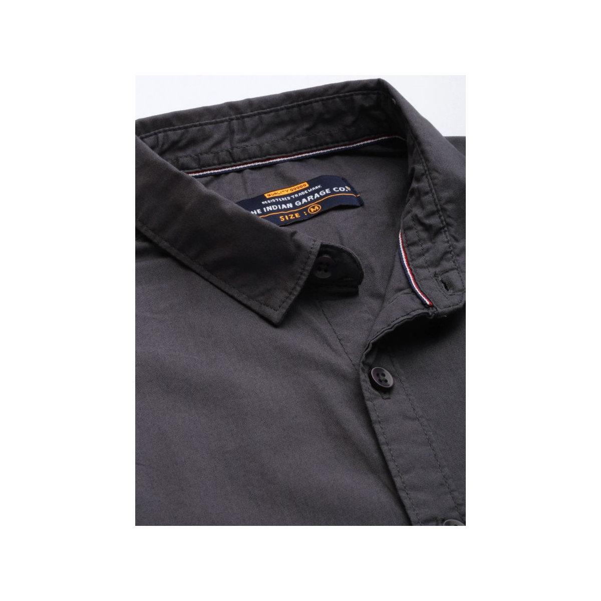 The Indian Garage Co X Styli Men Charcoal Slim Fit Solid Casual Shirt-men-clothing-shirts-image-2