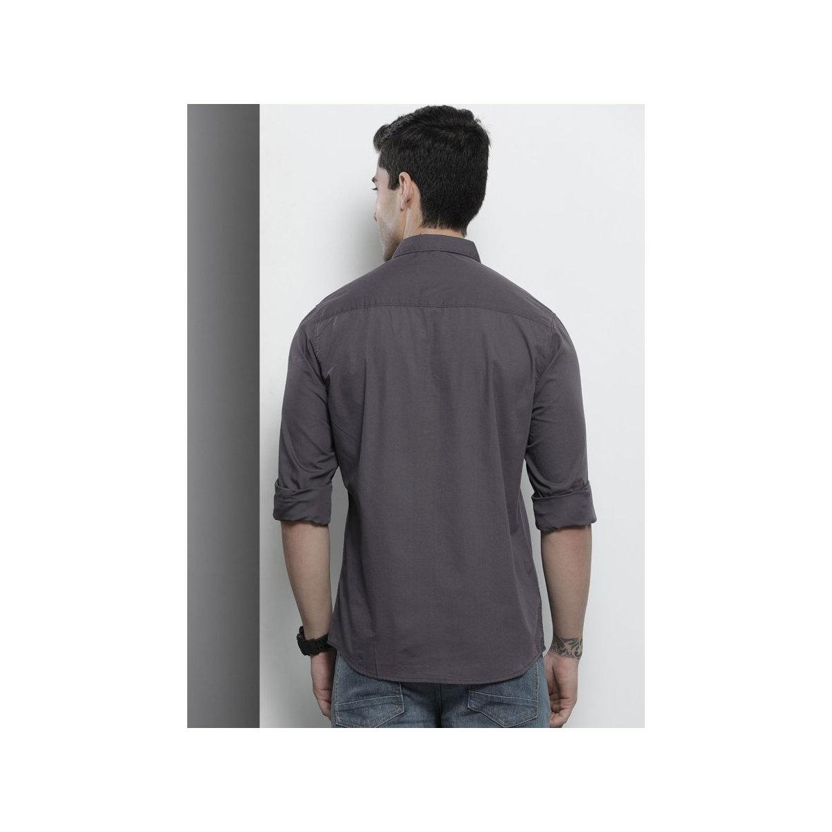 The Indian Garage Co X Styli Men Charcoal Slim Fit Solid Casual Shirt-men-clothing-shirts-image-3