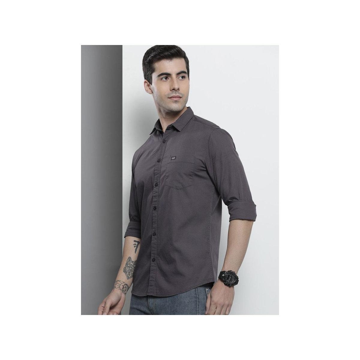 The Indian Garage Co X Styli Men Charcoal Slim Fit Solid Casual Shirt-men-clothing-shirts-image-4