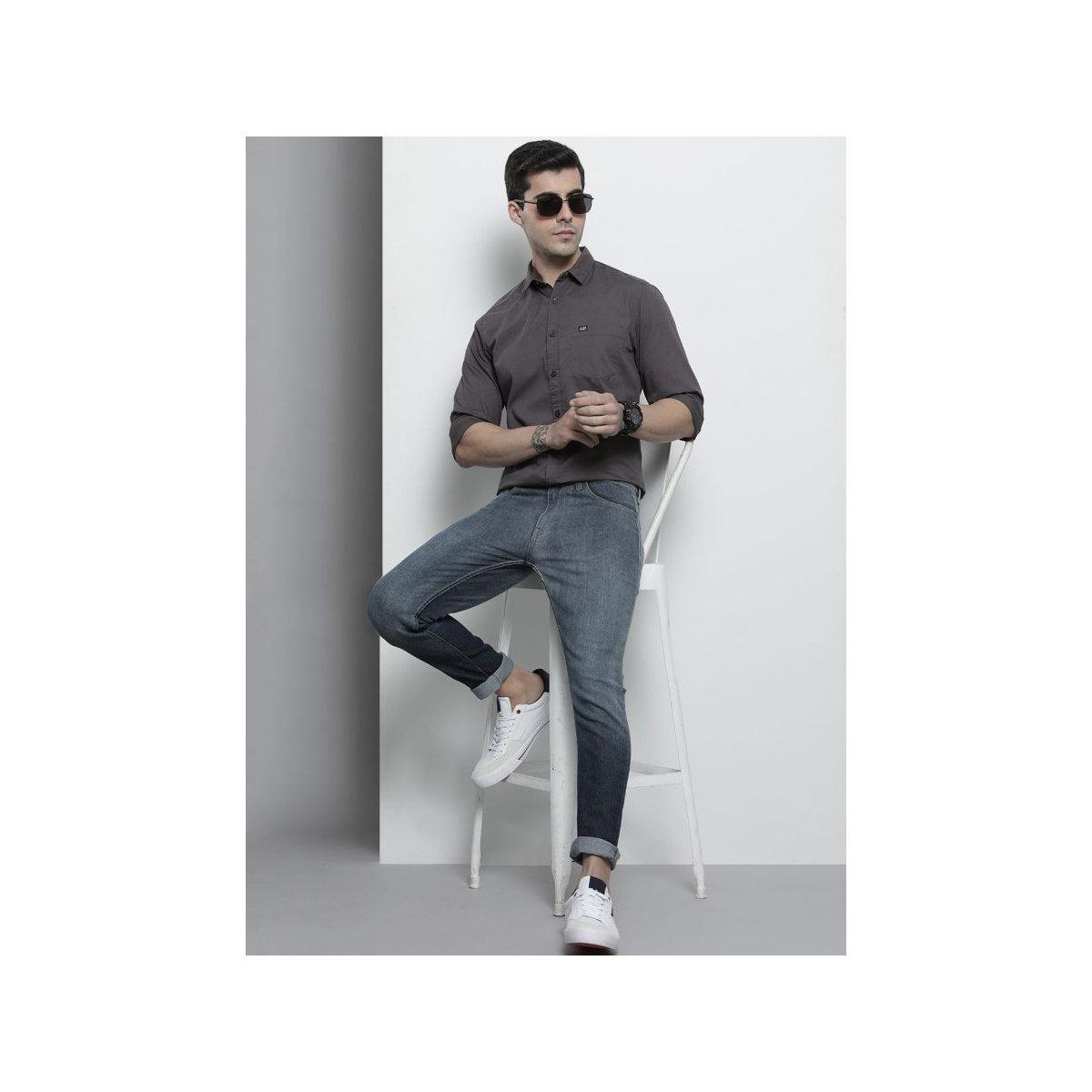 The Indian Garage Co X Styli Men Charcoal Slim Fit Solid Casual Shirt-men-clothing-shirts-image-5