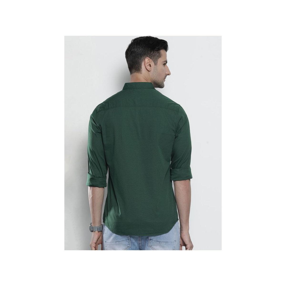 The Indian Garage Co X Styli Men Green Slim Fit Solid Casual Shirt-men-clothing-shirts-image-3