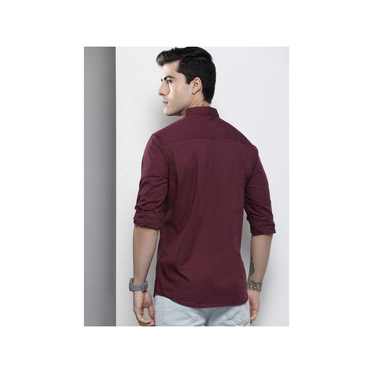 The Indian Garage Co X Styli Men Purple Slim Fit Solid Casual Shirt-men-clothing-shirts-image-3