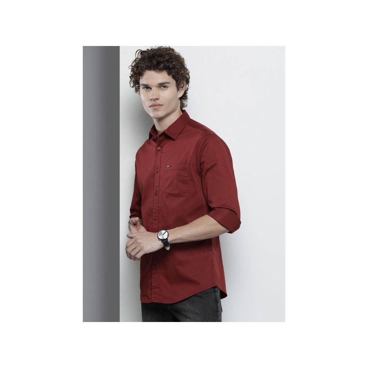 The Indian Garage Co X Styli Men Maroon Slim Fit Solid Casual Shirt-men-clothing-shirts-image-4