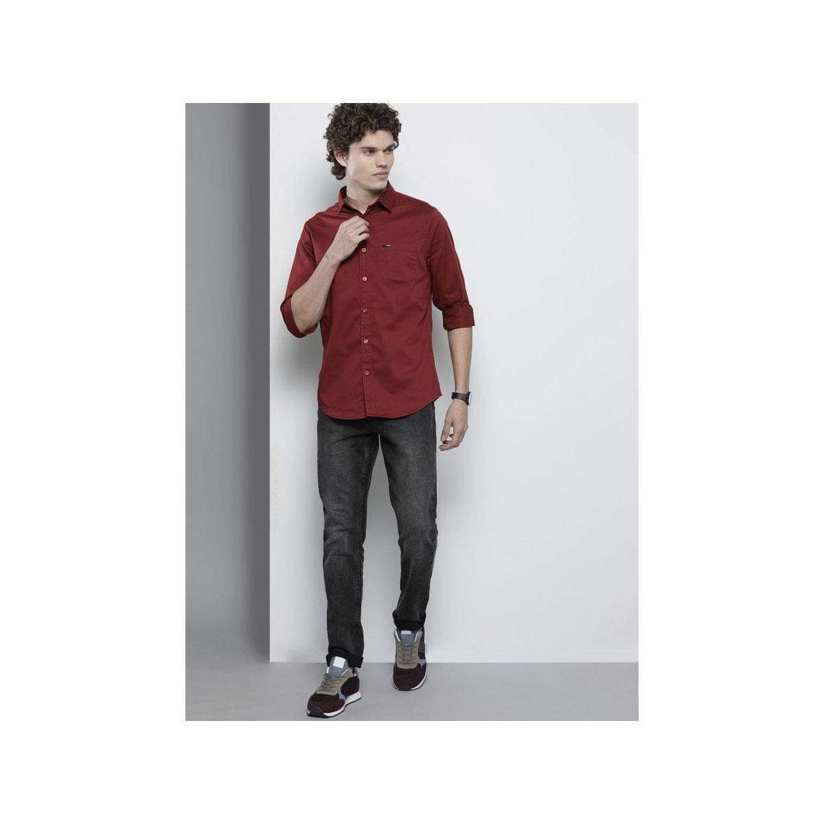 The Indian Garage Co X Styli Men Maroon Slim Fit Solid Casual Shirt-men-clothing-shirts-image-5