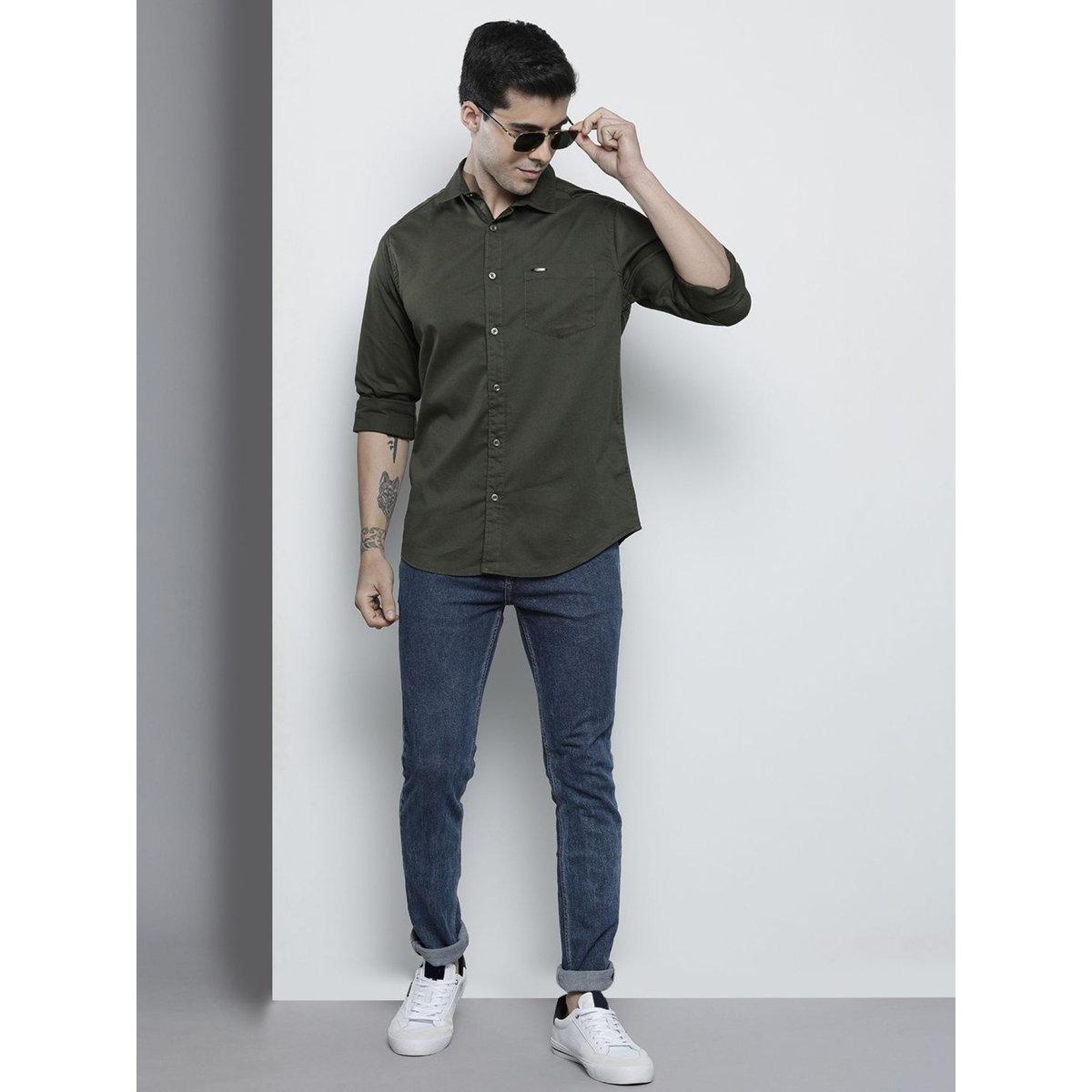 The Indian Garage Co X Styli Men Olive Slim Fit Solid Casual Shirt-men-clothing-shirts-image-6
