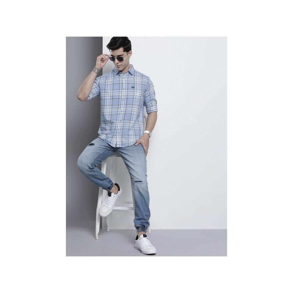The Indian Garage Co X Styli Men Blue Checkered Casual Shirt-men-clothing-shirts-image-5
