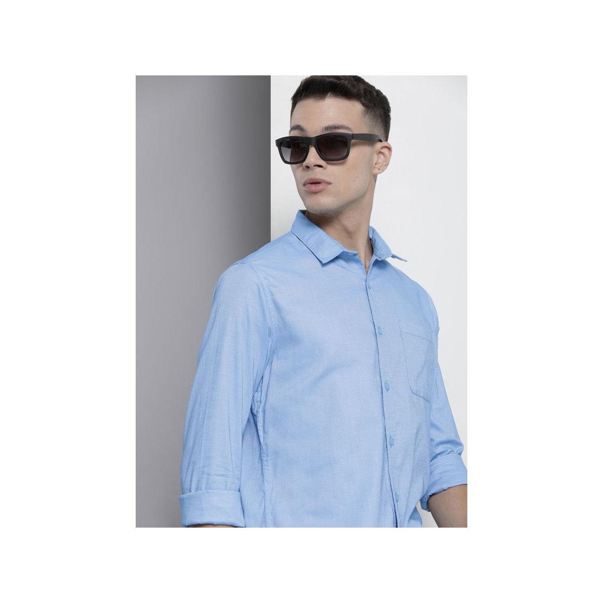 The Indian Garage Co X Styli Men Blue Plain Regular Fit Shirt-men-clothing-shirts-image-1