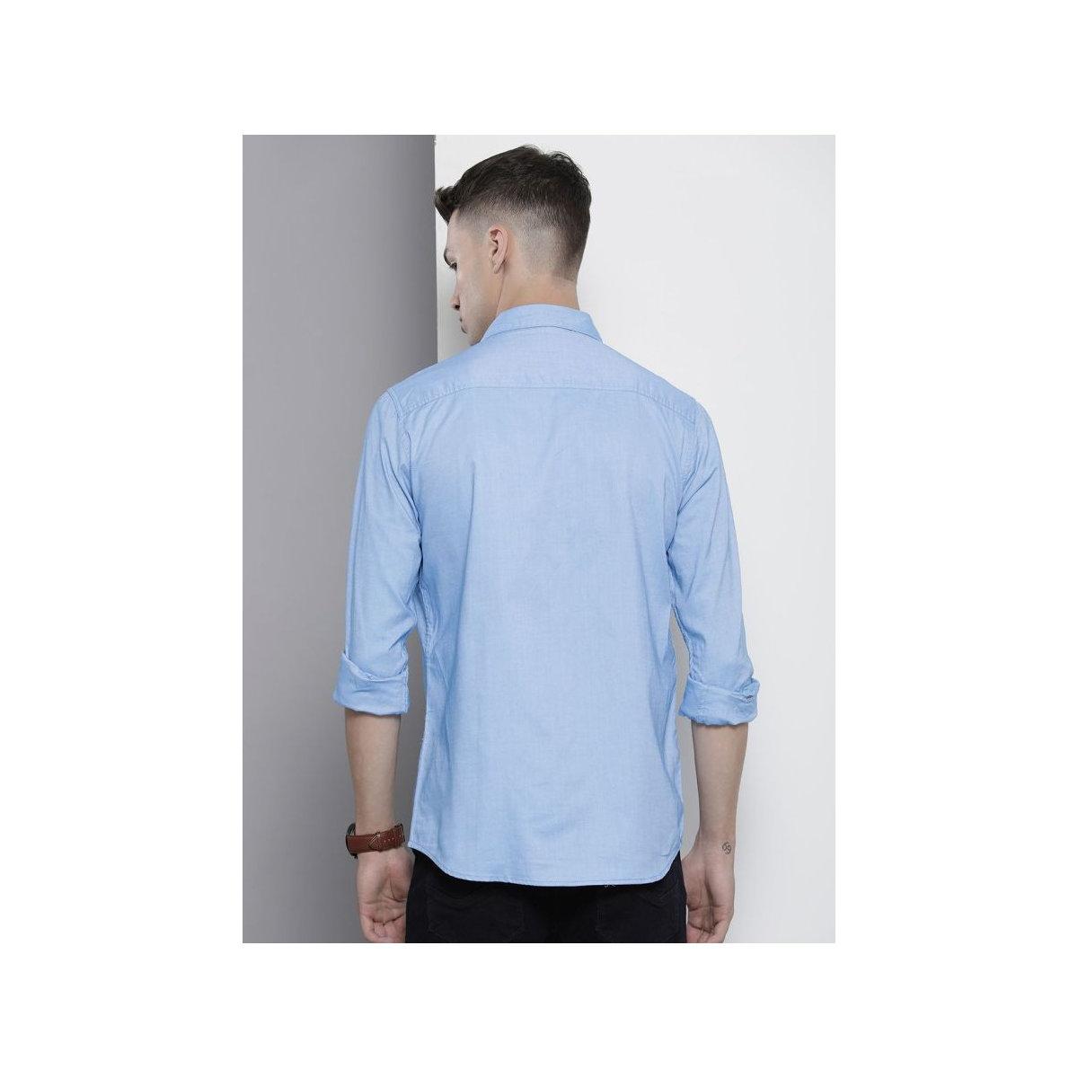 The Indian Garage Co X Styli Men Blue Plain Regular Fit Shirt-men-clothing-shirts-image-3