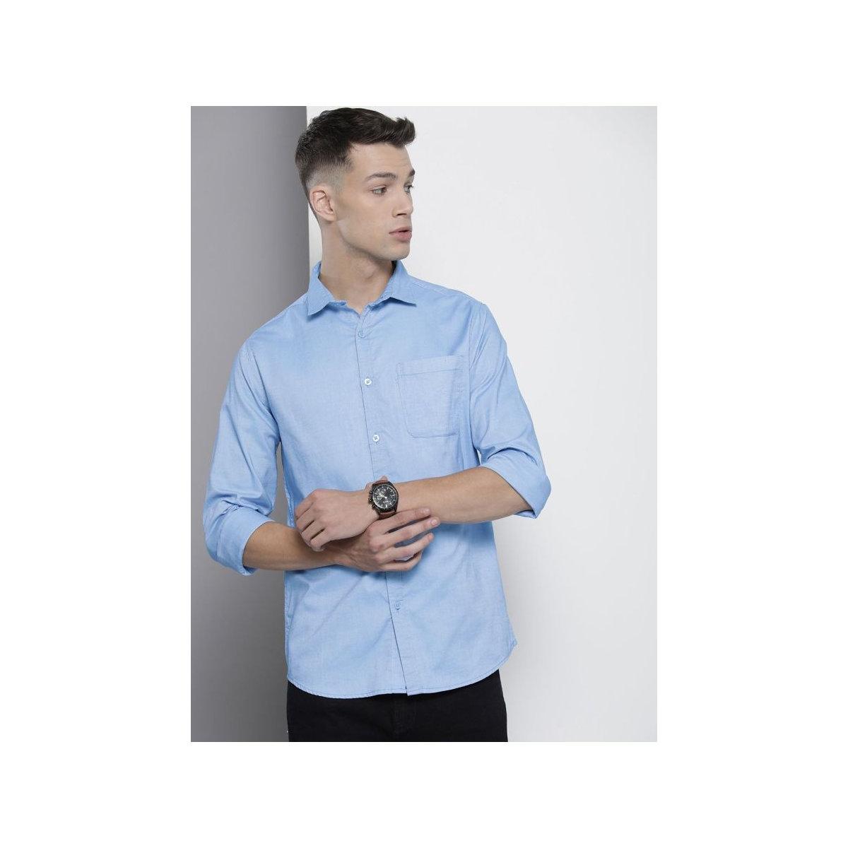 The Indian Garage Co X Styli Men Blue Plain Regular Fit Shirt-men-clothing-shirts-image-4