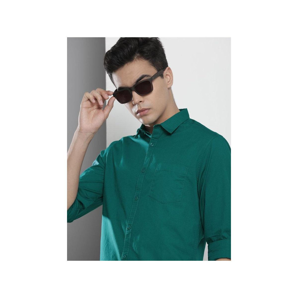 The Indian Garage Co X Styli Men Teal Plain Slim Fit Shirt-men-clothing-shirts-image-1