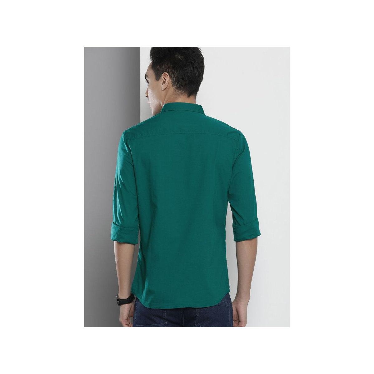 The Indian Garage Co X Styli Men Teal Plain Slim Fit Shirt-men-clothing-shirts-image-3