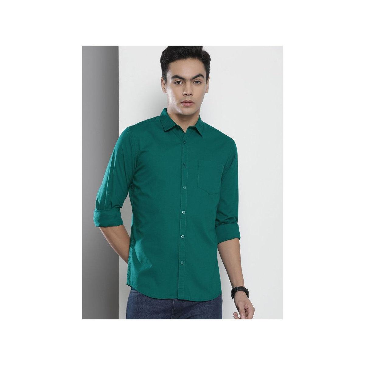 The Indian Garage Co X Styli Men Teal Plain Slim Fit Shirt-men-clothing-shirts-image-4