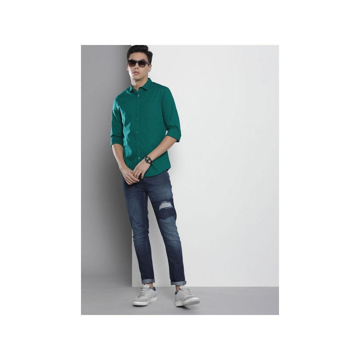 The Indian Garage Co X Styli Men Teal Plain Slim Fit Shirt-men-clothing-shirts-image-5