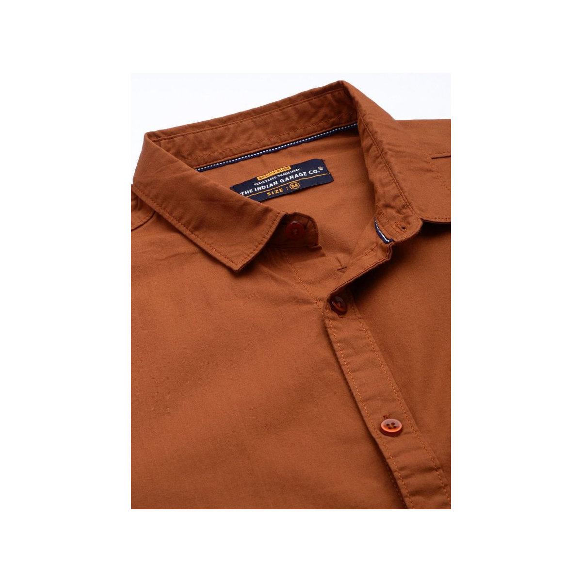 The Indian Garage Co X Styli Men Brown Plain Slim Fit Shirt-men-clothing-shirts-image-2