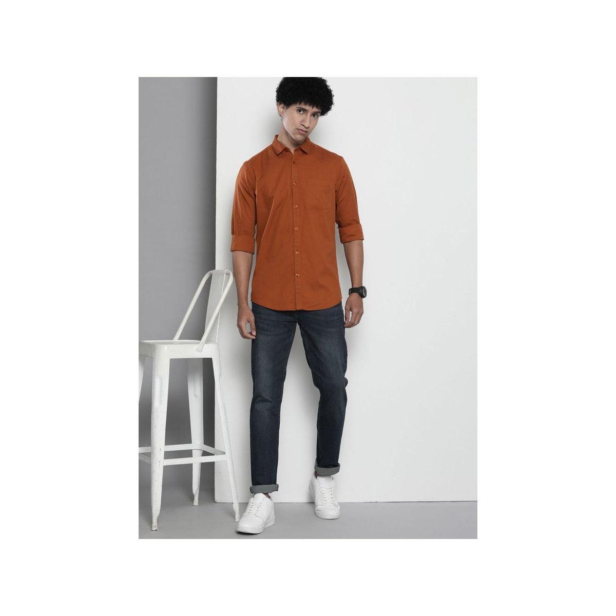 The Indian Garage Co X Styli Men Brown Plain Slim Fit Shirt-men-clothing-shirts-image-5