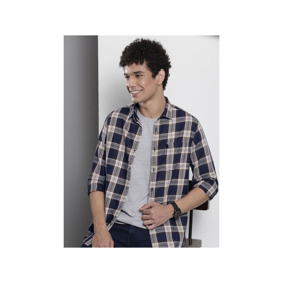 The Indian Garage Co X Styli Men Navy Blue Checked Shirt with Slim Collar-men-clothing-shirts-image-1