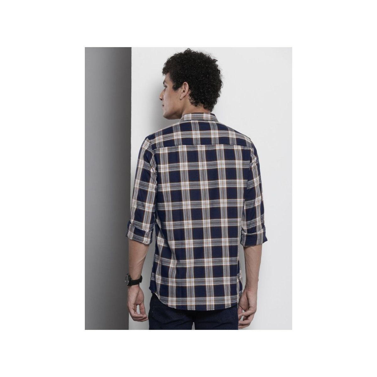 The Indian Garage Co X Styli Men Navy Blue Checked Shirt with Slim Collar-men-clothing-shirts-image-3