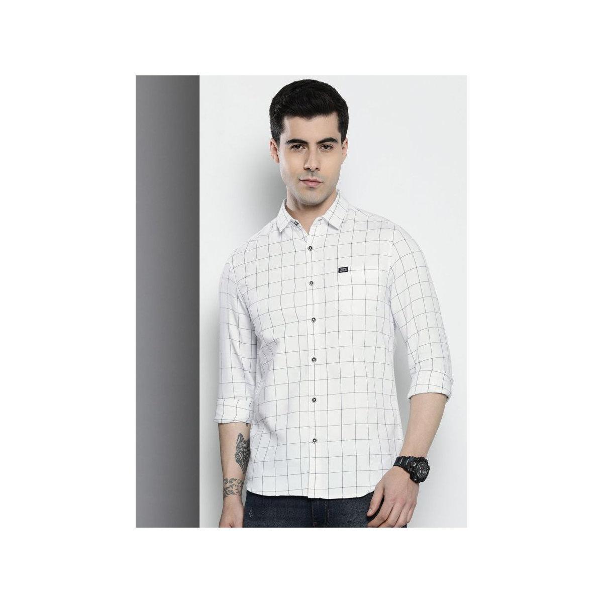 The Indian Garage Co X Styli Men White Grid Checked Slim Fit Shirt-men-clothing-shirts-image-4