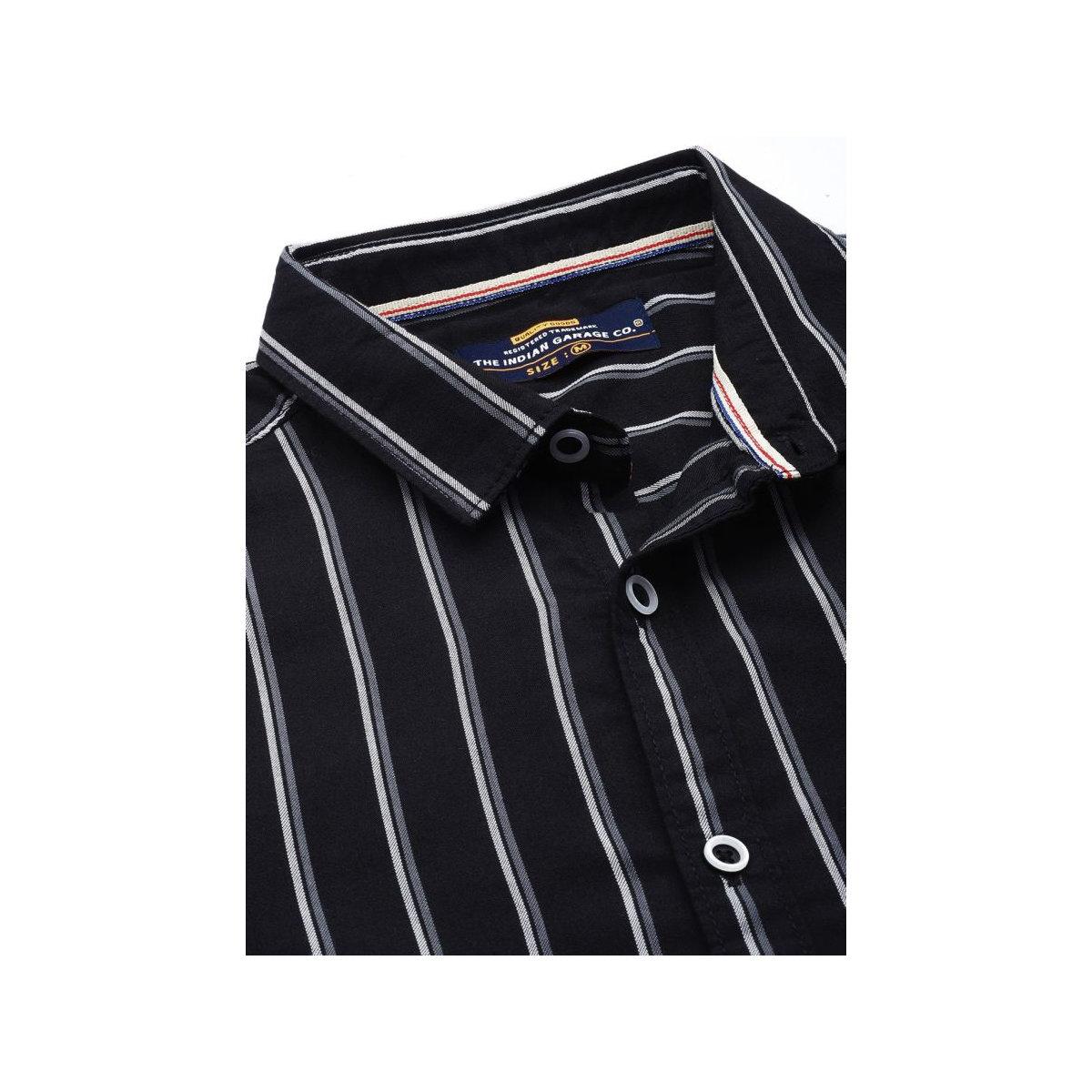 The Indian Garage Co X Styli Men Black Striped Spread Collar Shirt-men-clothing-shirts-image-2
